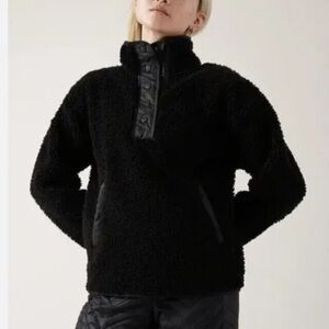 NWT Athleta Cozy Sherpa fleece Snap Sweatshirt Sweater Black XS